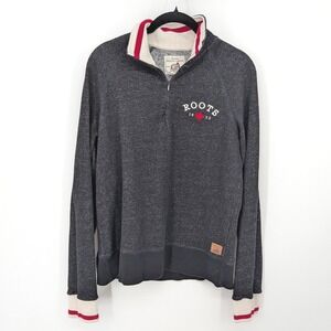 Roots Cabin Quarter Zip Pullover Sweater Women Medium Charcoal Gray Fleece Sport